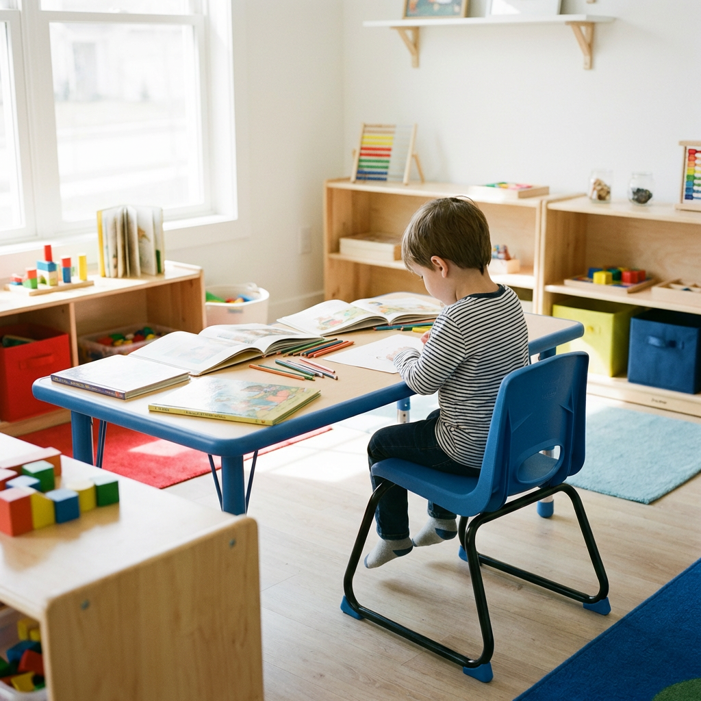 Classroom with BENIDEX furniture - child studying at desk